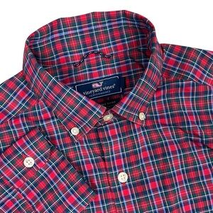 Vineyard Vines Shirt Men’s XS Performance Classic Fit Red Blue Plaid Stretch L/S